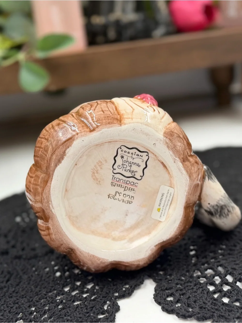 Brown and Pink Ceramic Raccoon Planter by